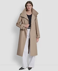 Dkny Women's Belted Funnel Collar Long Trench Coat