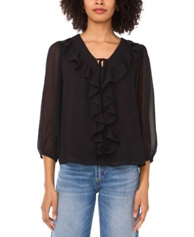 Vince Camuto Womens Double Ruffle Tie V Neck Blouse
