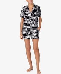 Dkny Women's Short-Sleeve Notch Collar Top & Boxers, 2-Piece Set