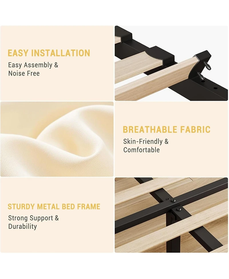 gaomon Bed Frame with Adjustable Headboard, Linen Upholstered Platform Bedframe Strong Wooden Slats, Easy Assembly