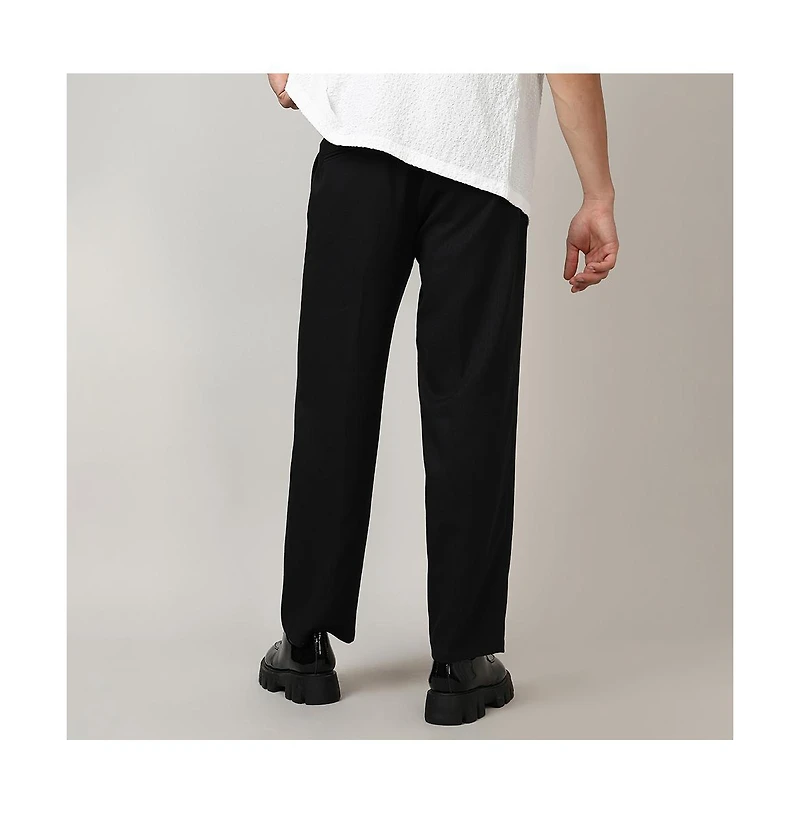 Campus Sutra Men's Onyx Black Solid Tailored Trousers