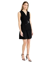 Luxely Women's Belted V-Neck Short Dress