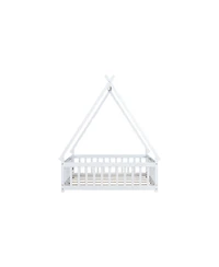 Streamdale Furniture Full Size Rubber Wood Tent-shaped Floor Bed,with Guardrails,Slats and Door