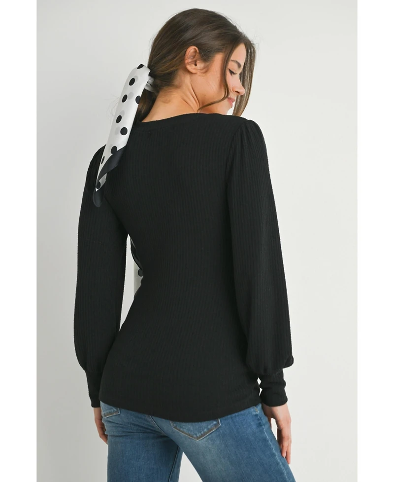 Hello Miz Maternity Long Sleeve Ribbed V Neck Top