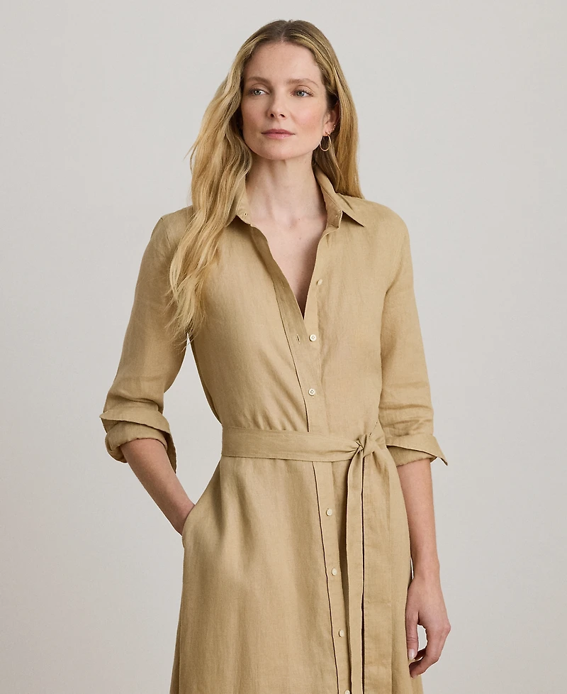 Lauren Ralph Petite Belted Linen Long-Sleeve Maxi Dress