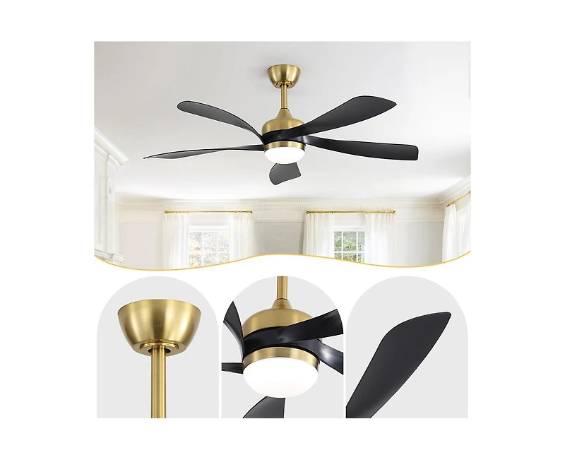 Sofucor 52-inch Modern Gold 5-Blade Ceiling Fan with Led Light and Remote Control