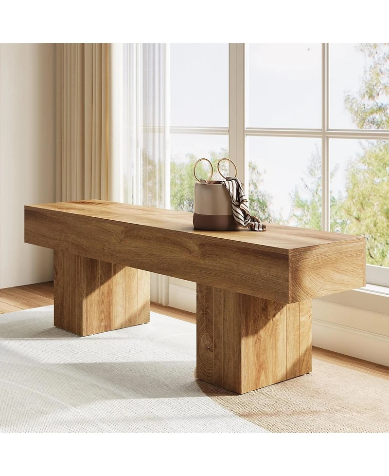 Tribesigns 55” Entryway Bench, Farmhouse Wood End of Bed Bench, Long Indoor Bench, Oak