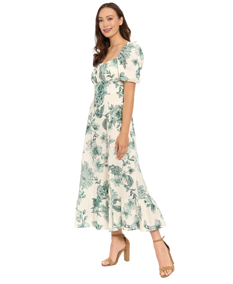 London Times Petite Printed Puff-Sleeve Dress