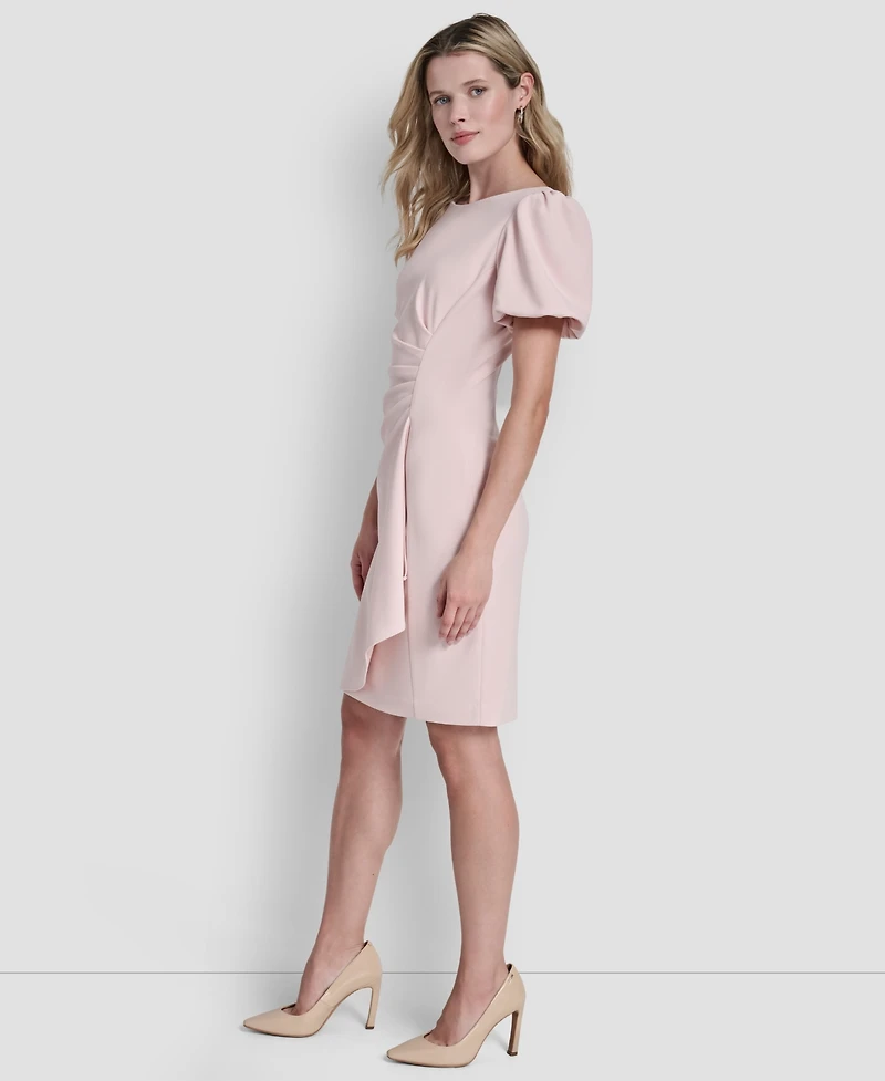 Dkny Women's Bubble Sleeve Scuba Crepe Ruched Sheath Dress