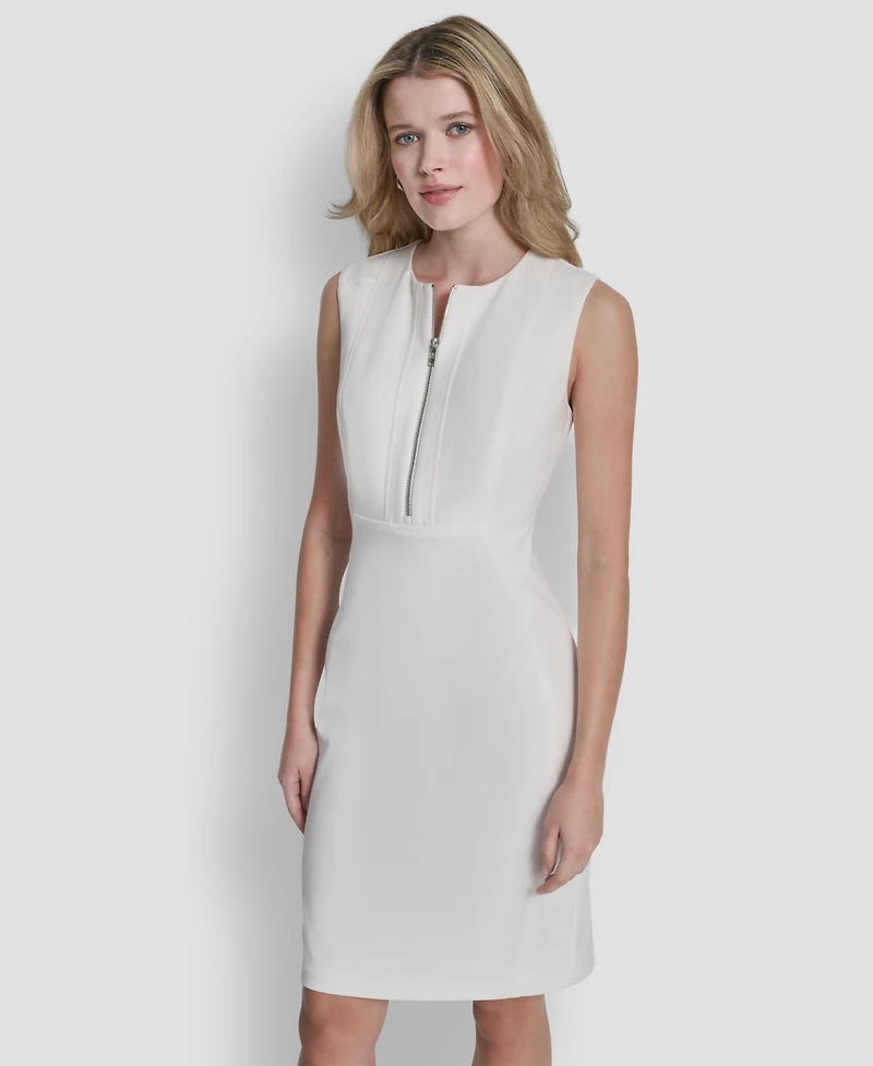 Dkny Women's Sleeveless Zipper Front Crewneck Sheath Dress