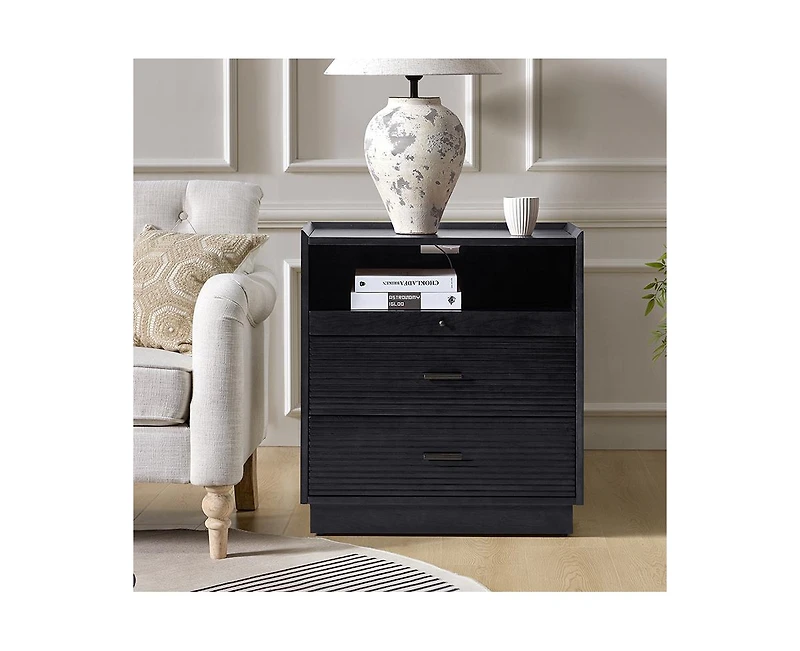 Mid-century Lorenz Nightstand with Usb and Led Light