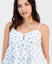 Madden Girl Juniors' Printed Eyelet Babydoll Top