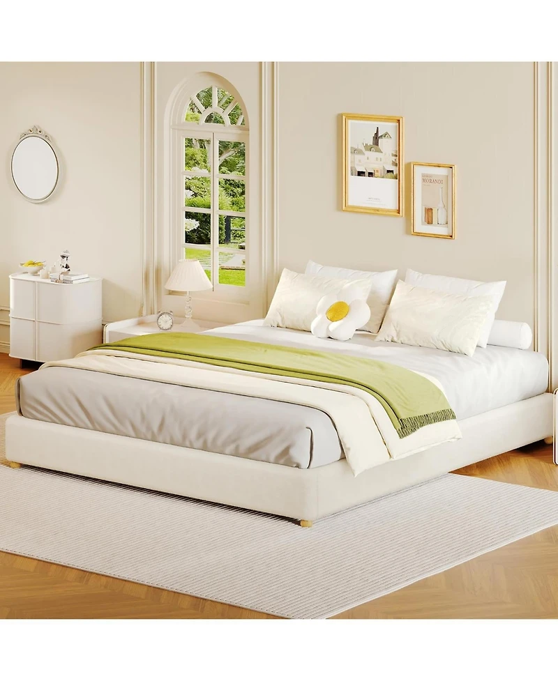 Gaomon Full Cloud Bed Frame - Corduroy Upholstered Low Platform, Solid Wood Legs, No Headboard, Box Spring Needed