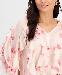 I.n.c. International Concepts Petite V-Neck Ruffled Blouse, Created for Macy's
