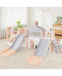 Hongge 10 in 1 Toddler Slide and Swing Playset with Climber Tunnel and Double Slides