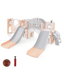 Hongge 10 in 1 Toddler Slide and Swing Playset with Climber Tunnel and Double Slides