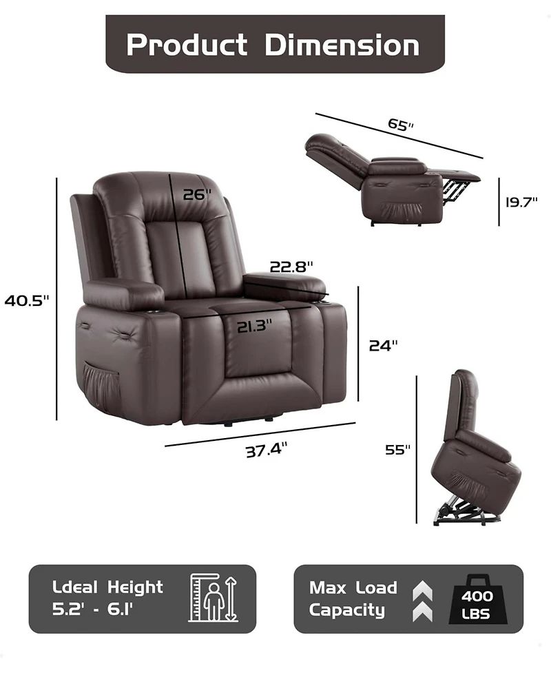 gaomon Power Lift Recliner Chair - Heat and Massage, Faux Pu Electric Lift Recliner for Elderly & Mobility Impaired, Adjustable Back and Legs