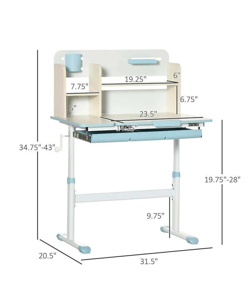 Hongge Kids Adjustable Study Desk with Tilt Top Storage Design for Ages Three to Twelve