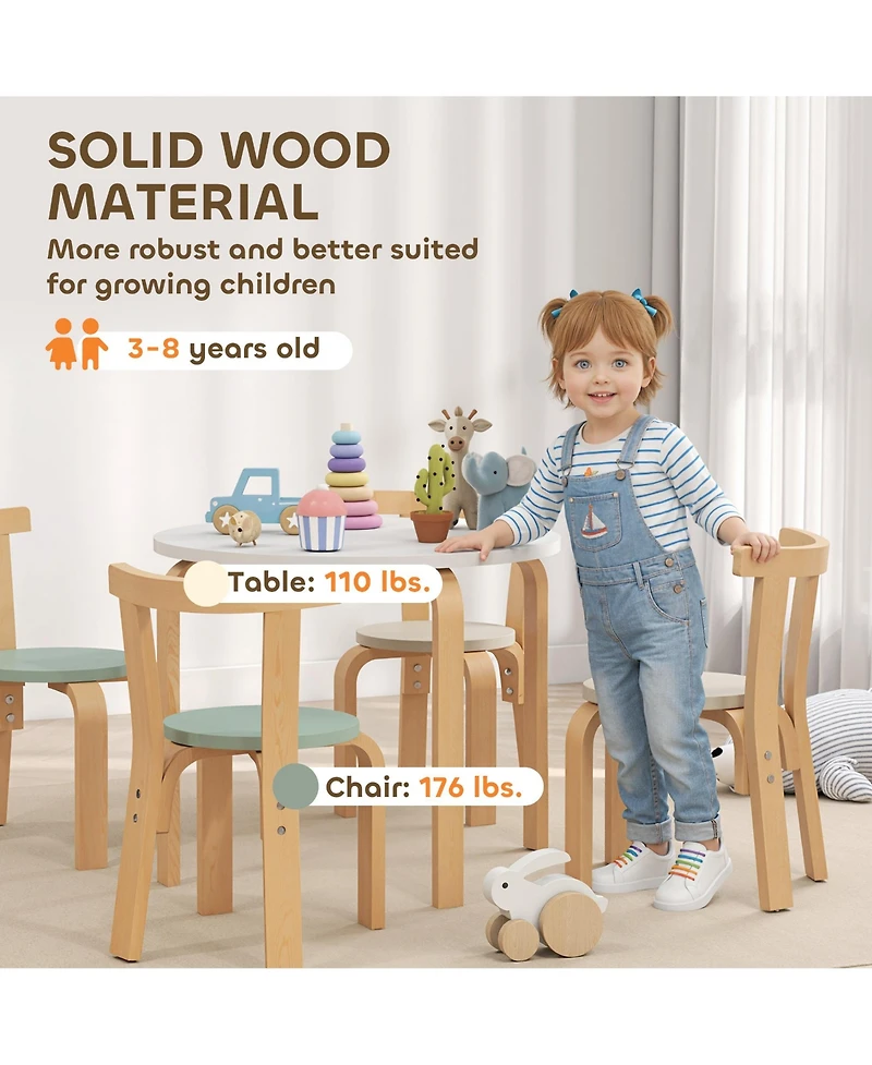 Hongge 5 Piece Kids Table and Chair Set for Ages Three to Eight Solid Wood Play Furniture