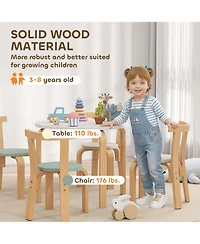 Hongge 5 Piece Kids Table and Chair Set for Ages Three to Eight Solid Wood Play Furniture