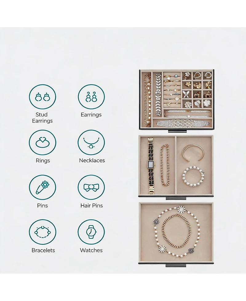 Yigii 3-Layer Jewelry Box with Glass