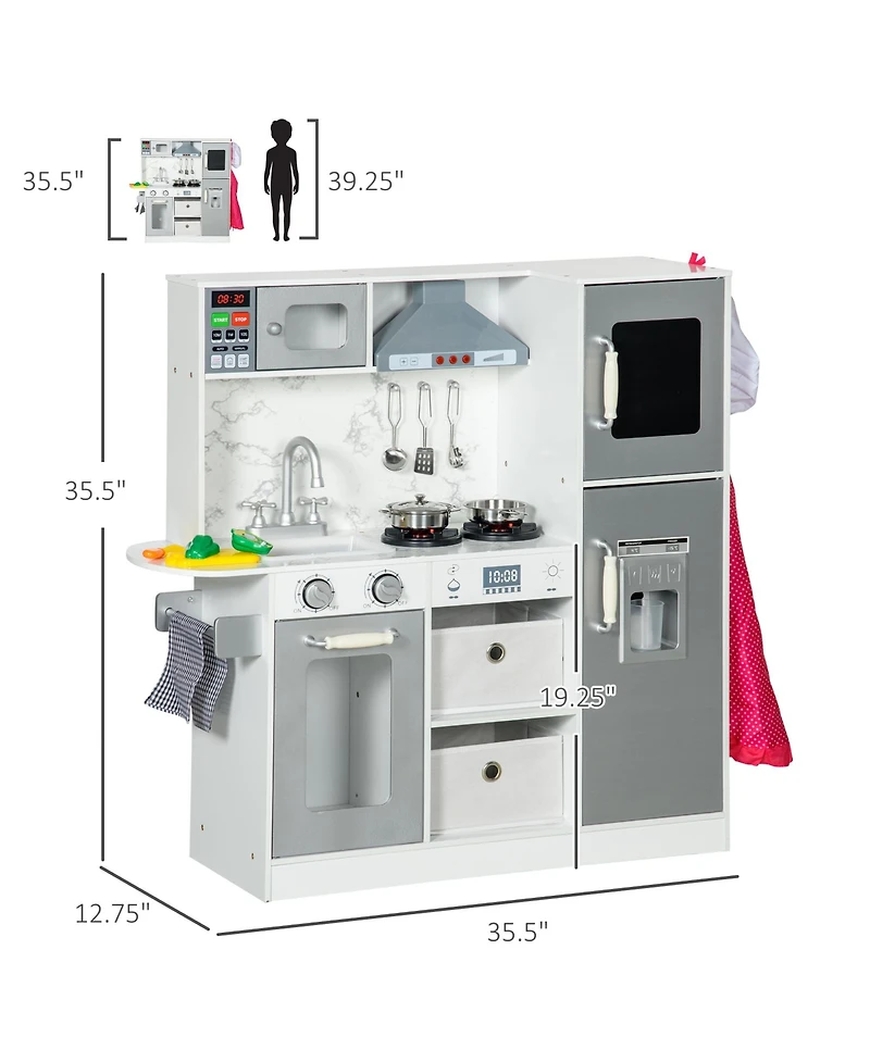 Hongge Kids Play Kitchen with Lights Sounds Ice Maker Role Play Set for Ages 3 to 6