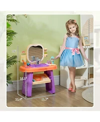 Hongge Kids Vanity Play Set with Led Mirror and Water Play Sink for Ages 3 to 6 Bedroom Pretend Play Furniture