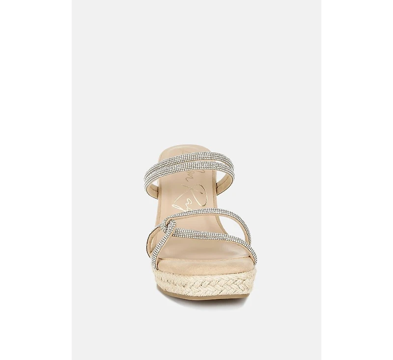 London Rag Womens Enocha Rhinestones Embellished Espadrilles Sandals