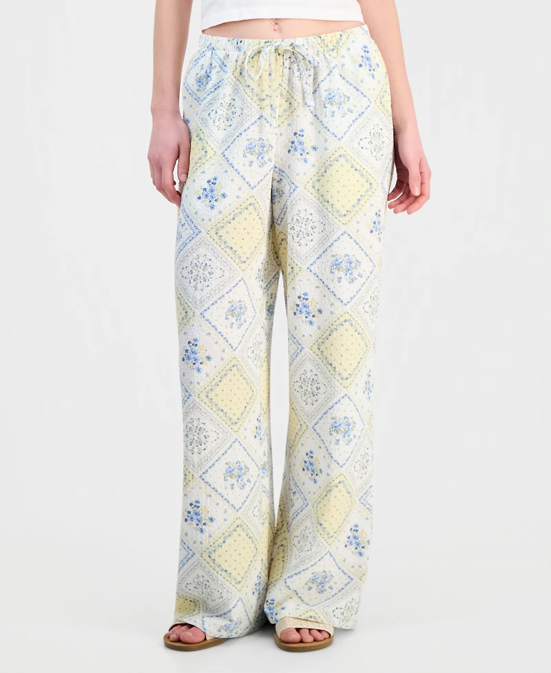 Hippie Rose Juniors' Lightweight Printed Wide-Leg Pants