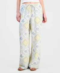 Hippie Rose Juniors' Lightweight Printed Wide-Leg Pants