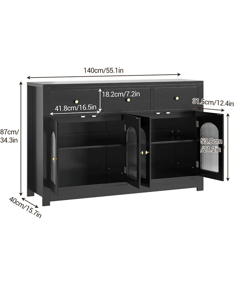 gaomon PlayfulPals 55" Buffet Cabinet with Drawers, Large Sideboard Storage Coffe Bar