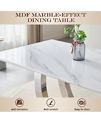 Streamdale Furniture Streamdale 69" Rectangular Dining Table, Modern Simple, Marble & Stainless Steel, Seats 4-6