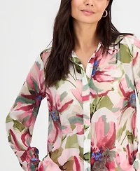I.n.c. International Concepts Petite Printed Long-Sleeve Blouse, Created for Macy's