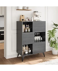 gaomon Modern Accent Cabinet with Doors and 3-Tier Storage Cabinet, Wooden Buffet Display Stand Strong Legs for Living Room, Dining Room