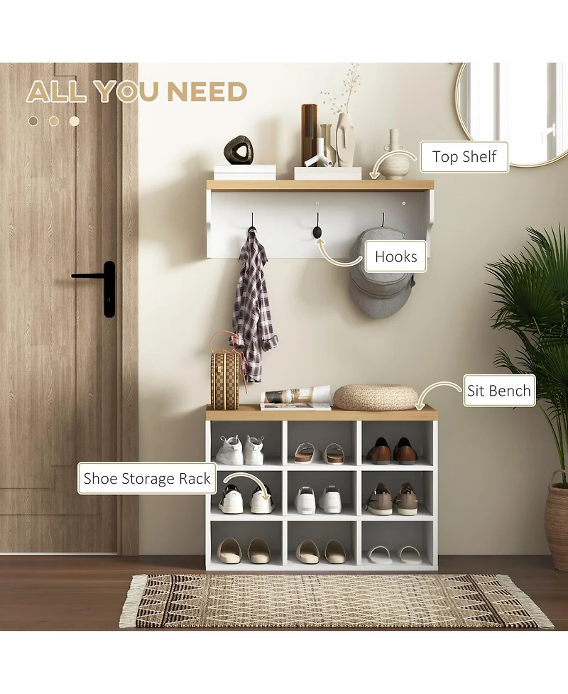 Homcom Shoe Bench and Coat Rack Set for Entryway Hallway,