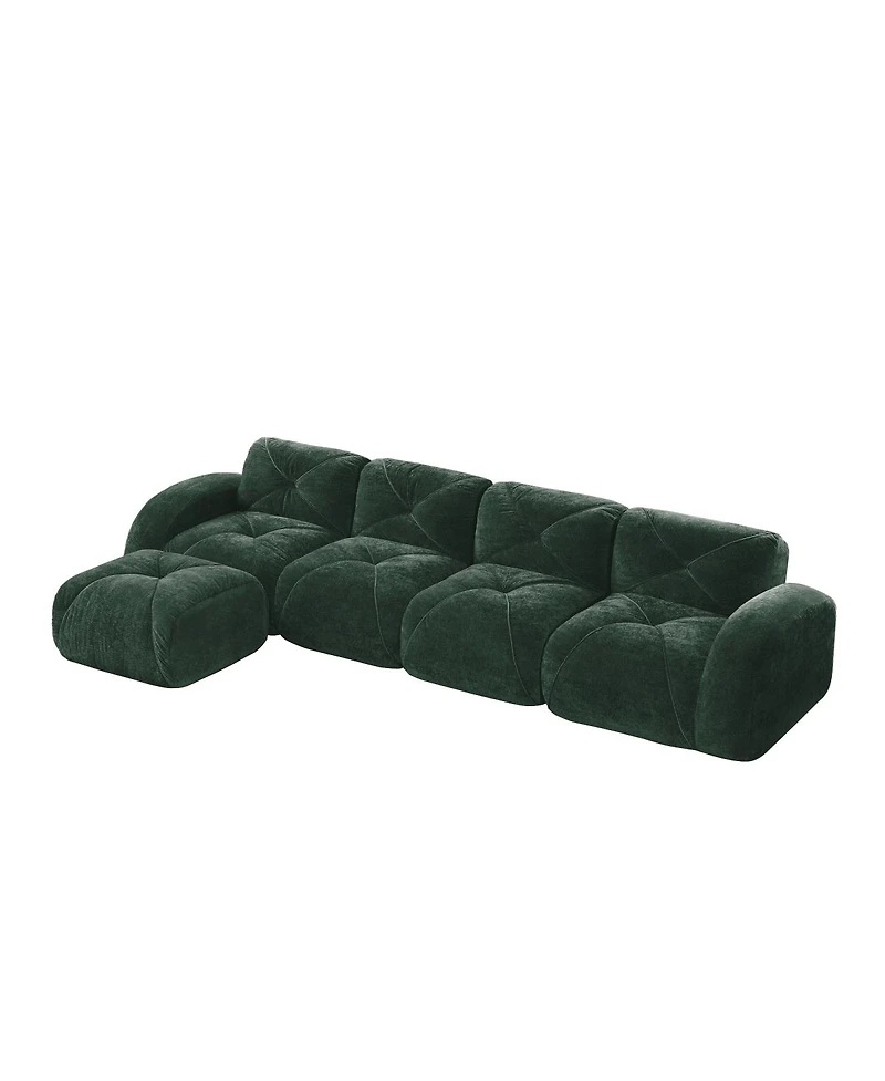 Streamdale Furniture L-shaped Velvet Tufted Sofa with Movable Ottoman