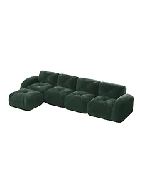 Streamdale Furniture L-shaped Velvet Tufted Sofa with Movable Ottoman