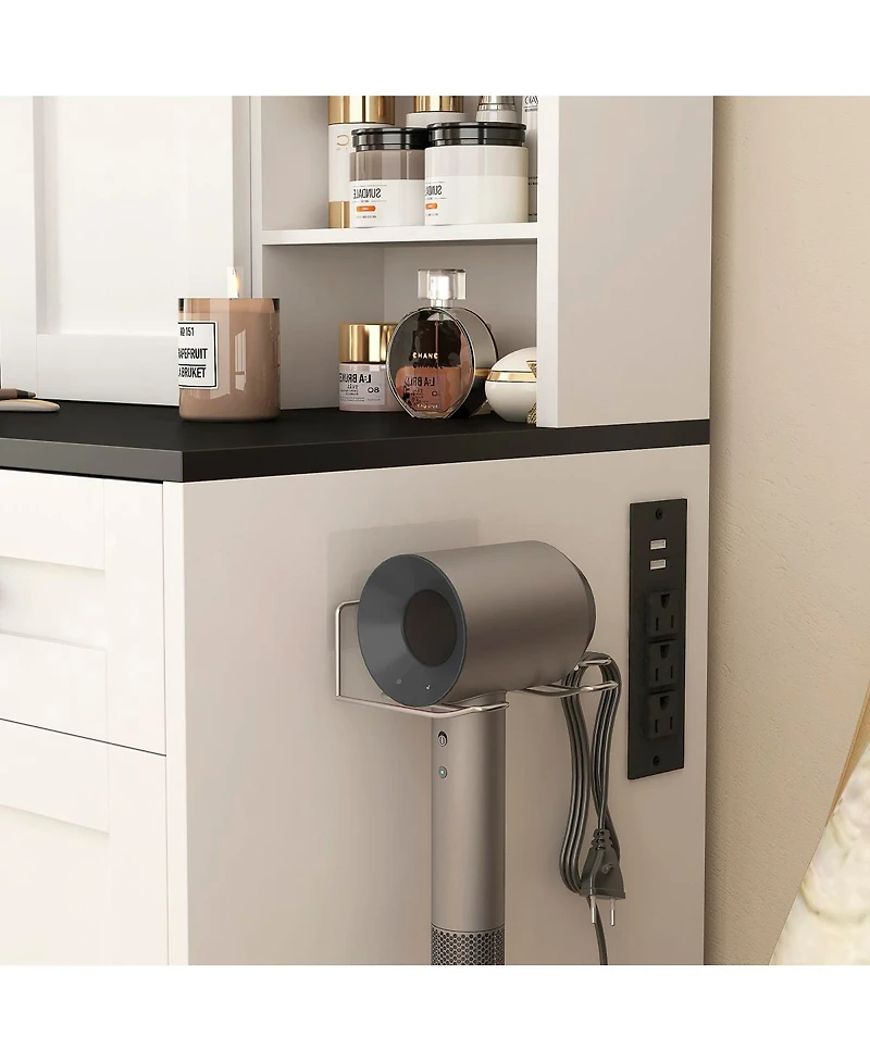 Streamdale Furniture Farmhouse Dressing Table with Lighted Mirror and Drawer