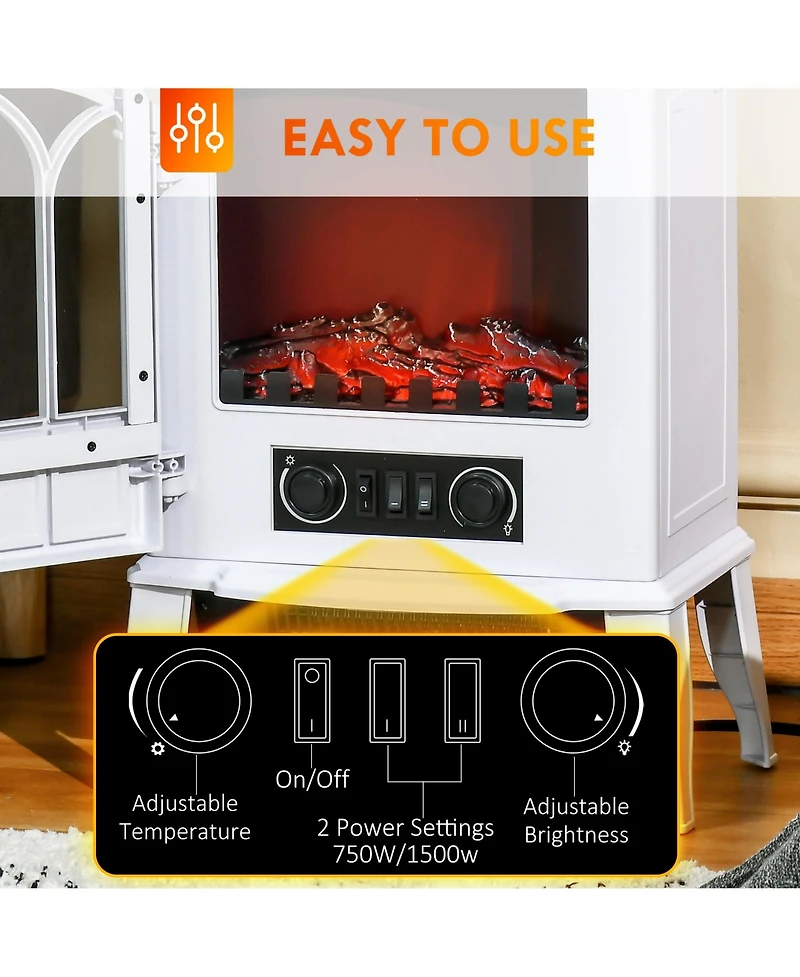 Homcom Electric Fireplace Stove, Freestanding Fireplace Heater, 750W/1500W