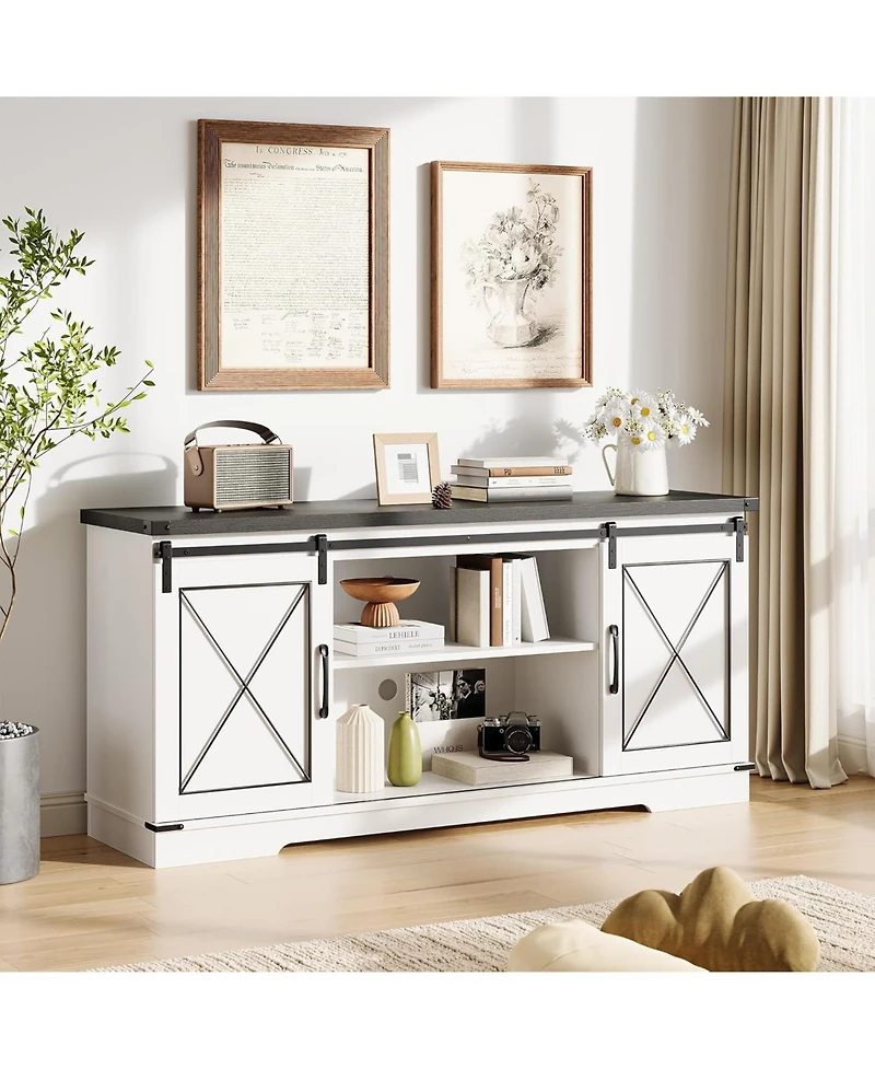 gaomon Farmhouse Tv Stand for up to 65 Inches, Entertainment Center with Sliding Barn Doors and Adjustable Shelf