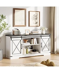 gaomon Farmhouse Tv Stand for up to 65 Inches, Entertainment Center with Sliding Barn Doors and Adjustable Shelf