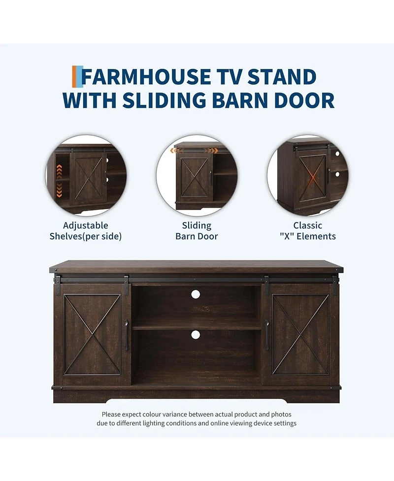gaomon Farmhouse Tv Stand for up to 65 Inches, Entertainment Center with Sliding Barn Doors and Adjustable Shelf