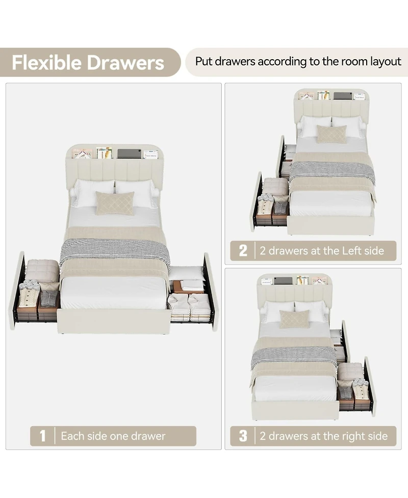 gaomon Bed Frame with Storage Headboard and 2 Drawers, Boucle Upholstered Platform Bed, Modern Frames for Rooms