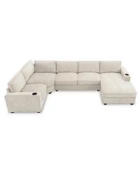 Streamdale Furniture U-Shaped Sectional Sofa, 6 Seat Chenille Corner Couch with Cup Holders & Chaise