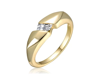 Rachel Glauber Modern Brilliant Cubic Zirconia Ring 14K Gold Plated