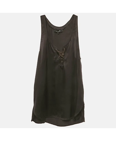 Pre-Owned Isabel Marant Women's Black Satin Lace-Up Tank Top