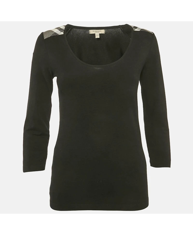Pre-Owned Burberry Women's Black Checks Trim Jersey Long Sleeve T-Shirt