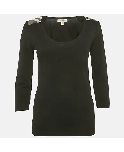 Pre-Owned Burberry Women's Black Checks Trim Jersey Long Sleeve T-Shirt