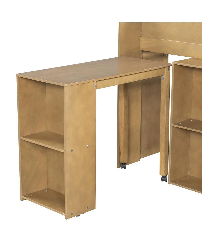 Streamdale Furniture Wood Full Loft bed with Multiple Storage Shelves, Desk and Led