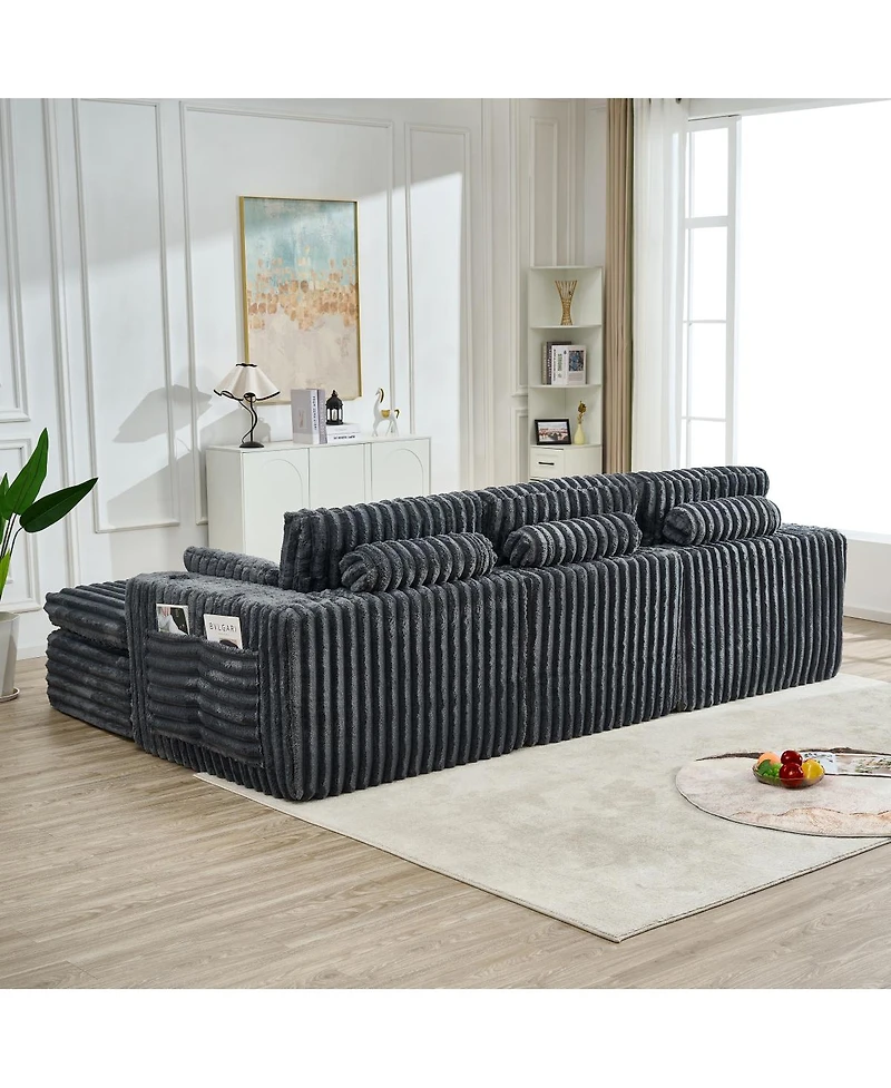 Streamdale Furniture Luxury Ribbed Chenille Upholstered Modular Sectional Sofa with Ottoman-Gray